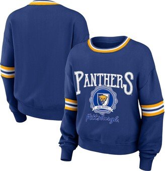 Women's Wear by Erin Andrews Royal Distressed Pitt Panthers Vintage-Like Pullover Sweatshirt