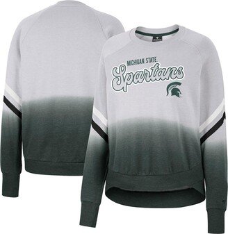 Women's Gray Michigan State Spartans Cue Cards Dip-Dye Raglan Pullover Sweatshirt