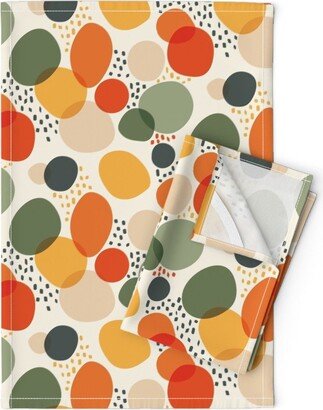 Autumn Toss Tea Towels | Set Of 2 - Pebbles By Damaste Earth Tones Minimalist Polka Dots Fall Vibes Linen Cotton Spoonflower