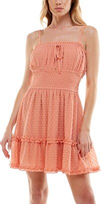 Juniors' Ruffled Tie-Neck Fit & Flare Dress