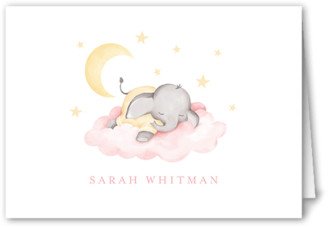 Thank You Cards: Elephant Slumber Thank You Card, Pink, 3X5, Matte, Folded Smooth Cardstock