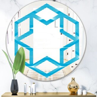 Designart 'Light Blue Wave pattern' Printed Modern Round or Oval Wall Mirror - Hexagon Star