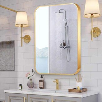 TOBILI 32 x 24 Inch Gold Non-Rusting Metal Frame Bathroom Mirror