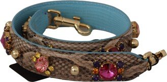 Brown Exotic Leather Crystals Shoulder Women's Strap