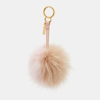 Light Pink & Brown Fur Pom Pom Bag Charm