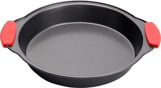 Non-Stick Round Pan - Deluxe Nonstick Gray Coating Inside & Outside with Red Silicone Handles