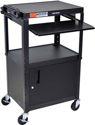 Black Height Adjustable A/V Cart with Pullout Keyboard Tray and Cabinet
