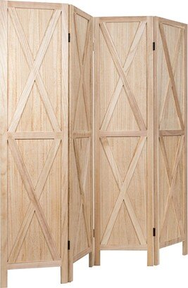 5.6Ft Folding 4-Panel Wood Room Divider Privacy Screen Home - See Details