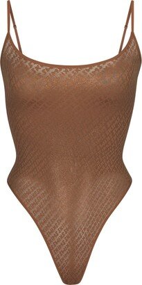 Logo Mesh Foil Cami Bodysuit | Caramel