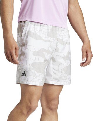 Men's Club Printed Drawstring Tennis Shorts - Wht/gry