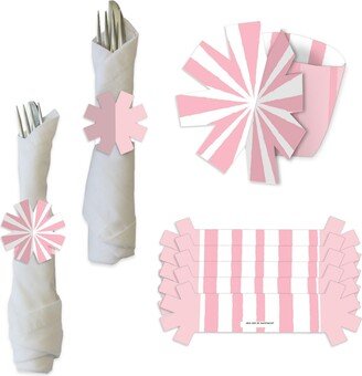 Big Dot Of Happiness Pink Stripes - Simple Party Paper Napkin Holder - Napkin Rings - Set of 24