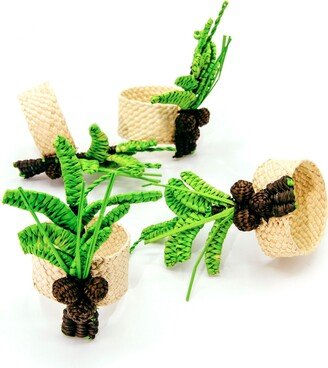 Washein Set X 4 Woven Natural Iraca Straw Green Palm Tree Napkin Rings