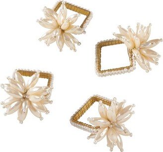 Ivory Faux Pearl Flower Design Wedding Special Napkin Ring Set of 4 - Saro Lifestyle