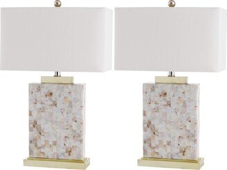 Lighting Collection Tory Nautical Coastal Beach House Ivory Shell 25-inch Bedroom Living Room Home Office Desk Nightstand Table Lamp Set of 2 (LED Bulbs Included)