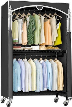 VIPEK V12C Heavy Duty Rolling Garment Rack with Cover Clothing Rack, Black Rack with Black Clear Window Cover