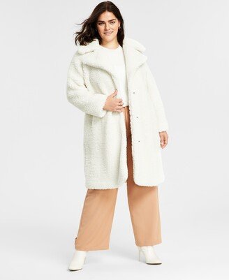 Women's Plus Size Notch-Collar Teddy Coat, Created for Macy's