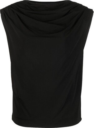 Gathering-Neck Cap-Sleeve Blouse