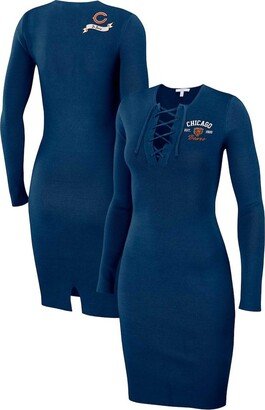 Women's Wear by Erin Andrews Navy Chicago Bears Lace Up Long Sleeve Dress