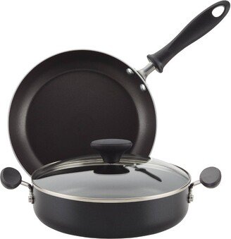 3pc Nonstick Aluminum Reliance Covered Sauteuse and Open Skillet Cookware Set Black