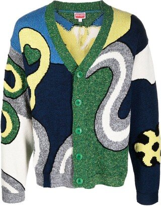 Abstract-Intarsia Knit Cardigan