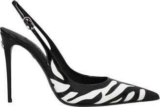 Logo-Plaque Zebra-Printed Slingback Pumps