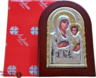 Virgin Mary Of Jerusalem - Plated Silver Icon With Stand & Gift Box