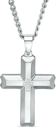 Men's 1/20 CT. T.w. Diamond Satin-Finish Bevelled Edge Cross Pendant in Stainless Steel - 24