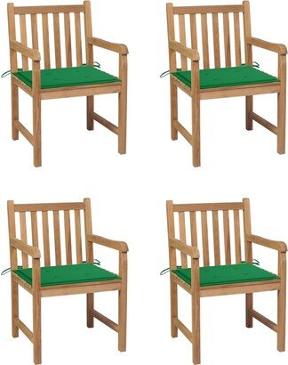 Patio Chairs 4 pcs with Green Cushions Solid Teak Wood - 22.8 x 23.6 x 35.4