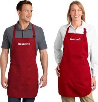 Personalized Embroidered Aprons With Pockets For Women Men Custom Apron Chef Craft Monogram Baking Full Length