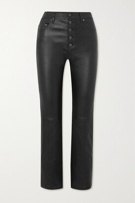 Den Cropped Leather Straight-leg Pants - Black