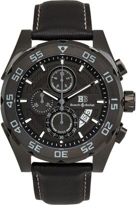 Torrent Men's Chronograph Watch Black Leather Strap, Black Dial, 44mm