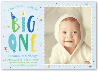 Baby Boy's 1St Birthday Invitations: Big One Boy Birthday Invitation, Blue, 5X7, Matte, Signature Smooth Cardstock, Square