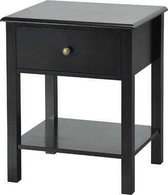 End Table Nightstand Storage Display Drawer Shelf Beside Bedroom Black