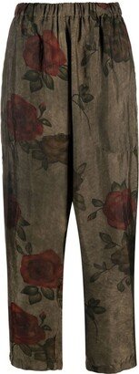 Floral-Print Tapered Trousers-AA