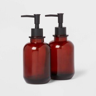 2pk Glass Soap Dispensers Amber