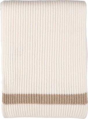 White Ribbed Scarf With Contrasting Stripe