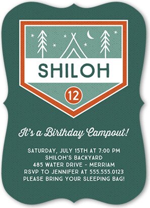 Boy Birthday Invitations: Party Scout Birthday Invitation, Green, 5X7, Pearl Shimmer Cardstock, Bracket