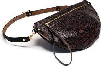 Angela Valentine Handbags Harper Belt Bag In Cocoa Cognac Crocodile Embossed Leather