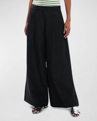 Galena Low-Rise Pleated Wide-Leg Linen Pants