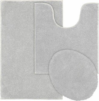 3pc Queen Cotton Washable Bath Rug Set Platinum Gray