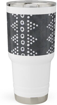 Travel Mugs: Batik Triangle Stripe - Earth Smoke Travel Tumbler, 30Oz, Gray