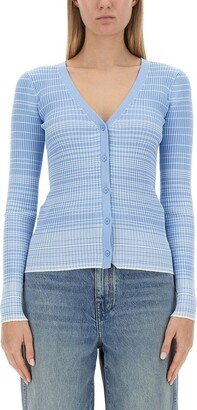 Striped V-Neck Knitted Cardigan-AA