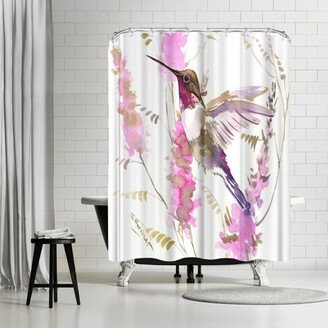 71 x 74 Shower Curtain, Hummkingbird And Pink Flowers by Suren Nersisyan