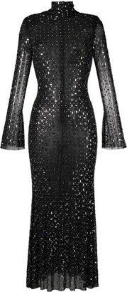 Rhinestone-Embellished Mesh Midi Dress