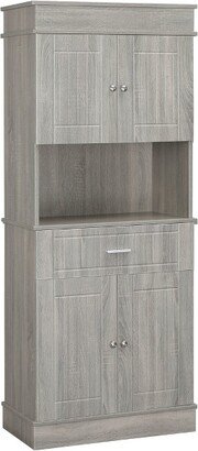 HOMCOM 72 Kitchen Buffet with Hutch, Freestanding Pantry Cupboard with Utility Drawer, Anti-tipping 2 Door Cabinets and Countertop, Gray Wood Grain
