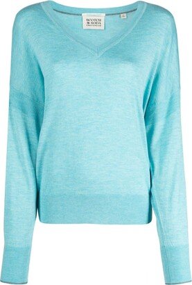 mélange-effect V-neck jumper-AA