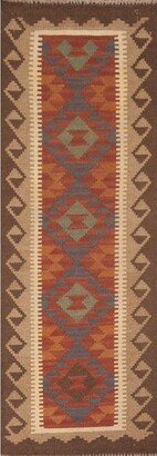 Kilim Reversible Runner Rug Geometric Hallway Hand-woven Wool Carpet - 2'0 x 6'5