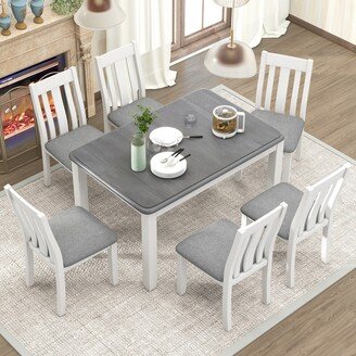 GEROJO White+Gray Retro Style 7-Piece Extendable Dining Table Set with 6 Chairs
