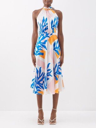 Giovanna Printed Silk Satin Midi Dress