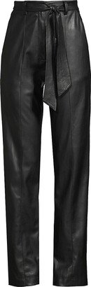 Vintage Glam Belted Faux Leather Pants